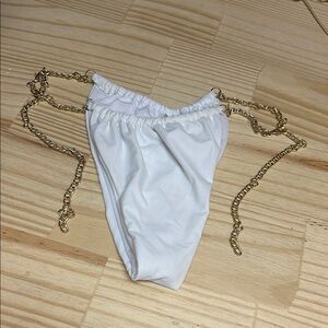 White Bikini Bottom with Gold Chain Straps